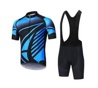 KAISUN Ensemble Maillot de Cyclisme pour Homme, Manches Courtes Vêtement Vélo et Cuissard de Cycliste Respirant Tenue Cycliste Route Homme Été(Blau,XX-Large)