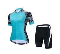 KAISUN Maillot Cyclisme Femme Été,Vêtements de Velo Respirant Tenue Cycliste Manche Courte Jerseys et Cuissard À Bretelle 9D Gel Rembourré (Color : TYP-5, Size : Medium)