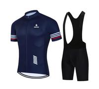 KAISUN Maillot de Cyclisme Homme Manches Courtes, Été Tenue Vêtements de Cyclisme Respirants et Cuissard À Bretelle Vélo Route avec 9D Gel(Color:Navy,Size:4X-Large)