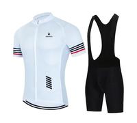 KAISUN Maillot de Cyclisme Homme Manches Courtes, Été Tenue Vêtements de Cyclisme Respirants et Cuissard À Bretelle Vélo Route avec 9D Gel(Color:White,Size:Large)