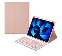 kaitesi Étui avec clavier amovible pour iPad Air 11" M2/iPad Air 5e génération 2022/Air 4{^>e<^} génération 2020 10,9", touches concaves amovibles, compatible avec le chargement du crayon (rose)