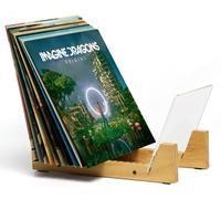 KAIU Rangement Vinyle - Support pour 50 Disques 33 ou 45 tours - Range Vinyle Moderne et Décoratif avec Base en Bois Massif Noir et Cadre en Acrylique Transparent