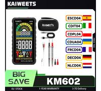 KAIWEETS KM602 multimètre numérique intelligent, compteur True-RMS 6000 points, batterie rechargeable 1200 mAh, large application, sécurité KM602