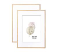 KAIWIN Lot de 2 cadres photo en chêne avec passe-partout blanc - 40,6 x 30,5 cm - Pour montage mural - Pour la maison, le bureau, la galerie, les vacances avec photos, affiches, puzzles