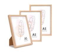 KAIWIN Lot de 3 cadres photo A4 en chêne - 14,8 x 21 cm - Pour poser sur une table et un mur - Pour la maison, le bureau, la galerie, les vacances - Avec photos, affiches