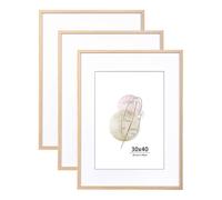 KAIWIN Lot de 3 cadres photo en chêne avec passe-partout blanc - 40,6 x 30,5 cm - Pour montage mural - Pour la maison, le bureau, la galerie, les vacances avec photos, affiches, puzzles