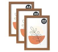 KAIWIN Lot de 3 cadres photo marron A5, 21 x 14,8 cm, avec verre acrylique, à suspendre ou à poser, verticalement ou horizontalement
