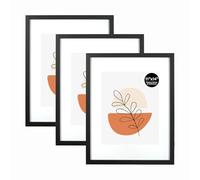 KAIWIN Lot de 3 cadres photo noirs - 14 x 11 - 35,6 x 27,9 cm - Avec verre acrylique - Pour photos de 25,4 x 20,3 cm - Pour accrocher des photos, des affiches, des puzzles