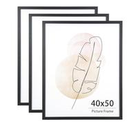 KAIWIN Lot de 3 cadres photo pour mur et bureau - Noir - 40 x 50 cm - Avec verre acrylique à suspendre - Utilisés pour salon, chambre à coucher, bureau, affiches et photos