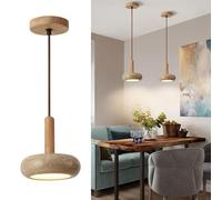 Kaixunl Lustre Japonais Wabi-sabi En Travertin Jaune suspension luminaire LED En Bois Lustres Réglable En Hauteur luminaires Intérieur moderne Pour chambre Coucher Salle manger Salon Cuisine 15cm Pôle