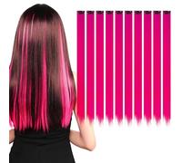 KAIYAYA 10 Brins Extensions de Cheveux ColoréS, Longues SynthéTiques RéSistants Extension Cheveux Naturel Adhesif Postiches Raides Naturel Fille Extensions Capillaires et Enfants(Rose red)