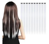 KAIYAYA 10 Brins Extensions de Cheveux ColoréS, Longues SynthéTiques RéSistants Extension Cheveux Naturel Adhesif Postiches Raides Naturel Fille Extensions Capillaires et Enfants(White tea gray)