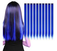KAIYAYA 10 Brins Extensions de Cheveux ColoréS, Longues SynthéTiques RéSistants Extension Cheveux Naturel Adhesif Postiches Raides Naturel Fille Extensions Capillaires et Enfants(Crystal blue)