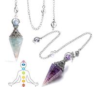 KAIYAYA 2 piles Pendule Amethyst Kristall Edelstein Pendel Kristall Harz Pendel Ornamente mit Kette für Wahrsagen Hexerei Zeremonie Meditation Balancing (Lila+Blau)