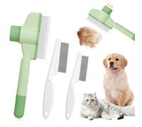 KAIYAYA 3 Pièces Brosse Chat et Chien, Peigne Anti Puces pour Chat avec Bouton Déverrouillage, Peigne Anti Puce Vert, Peigne Puces Chats pour les Animaux à Poils Longs et à Poils Courts