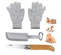 kaiyaya Couteau de sculpture pour enfants à partir de 6 ans, portable, en acier inoxydable, pliable, avec gants et fourreau résistants aux coupures