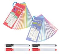 KAIYAYA Lot de 30 cartes éducatives mathématiques pour enfants avec 4 stylos effaçables, soustraction et multiplication de 1 à 12, effaçables à sec 1 x 1, jeu d'apprentissage, pour la salle de classe
