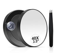 KAIYAYA Miroir Grossissant X 40,Petit Miroir Grossissant Ventouse et Pinces,Maquillage Voyage de Poche Ensemble de Miroirs Compacts pour Épiler Les Sourcils 8,9 CM