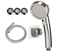 KAIYING Pommeau de douche à main haute pression sans perçage avec interrupteur de pause marche/arrêt, 3 modes de pulvérisation, pommeau de douche(nickel brossé) + support + tuyau