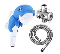 KAIYING Pommeau de douche à main pour enfants en forme de dauphin pour tout-petits, accessoire de douche pour bébé, accessoires de bain, pommeau de douche pour enfants avec support, tuyau et valve de