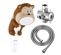 KAIYING Pommeau de douche à main pour enfants, jet d'eau dessin animé, accessoire de bain pour bébé et enfant (taille L : pomme de douche (singe) + tuyau + inverseur