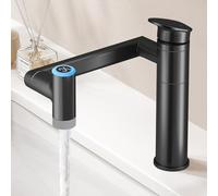 KAIYING Robinet de lavabo rotatif à 1080° - Robinet de lavabo réglable en hauteur - Robinet de salle de bain avec affichage de la température (sans piles) - Robinet de lavabo 1 trou - Noir