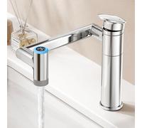 KAIYING Robinet de lavabo rotatif à 1080° - Robinet de lavabo réglable en hauteur - Robinet de salle de bain avec affichage de la température (sans piles) - Robinet de lavabo 1 trou - Chromé