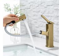 KAIYING Robinet d'évier de salle de bain avec douchette extractible, mitigeur à poignée unique pour eau chaude et froide, avec bec rotatif (standard, doré champagne brossé)