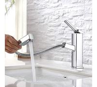 KAIYING Robinet d'évier de salle de bain avec douchette extractible, mitigeur à poignée unique pour eau chaude et froide, avec bec rotatif (standard, chromé)