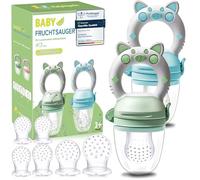 Kaiyingxin® Tetine Grignoteuse Bebe, 2 Grignoteuse + 8 Tailles de Tétines Fruits Sans BPA, pour Enfants de 3 à 24 Mois L'aliment Complémentaire de Bouillie de Dentition Végétale