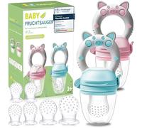 Kaiyingxin® Tetine Grignoteuse Bebe, 2 Grignoteuse Bébé + 8 Tailles de Tétines Sans BPA, Tetine Fruits Bebe, pour Enfants de 3 à 24 Mois L'aliment Complémentaire de Bouillie de Dentition Végétale