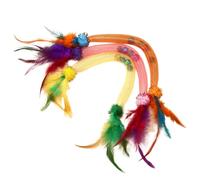 Kaiyo Lot de 3 hochets en maille élastique pour chat avec plumes colorées et boules de pompons, 40 cm