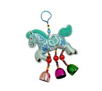 KAIYUEMAOYI Pendentif Brodé En Forme de Cheval, Décoration Du Zodiaque Chinois, Peluche Style Traditionnel, Idéal à Accrocher à Un Sac Ou Un Miroir, Cheval Bleu Au Galop, Cloches