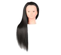 KAIYUEMAOYI Tête de Mannequin D'entraînement pour Coiffeur, Poupée D'exercice, Cheveux Synthétiques Lisses En PVC, Idéale pour L'école, Cadeau Ou Salo, Noir sans maquillage