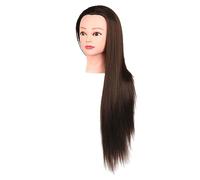 KAIYUEMAOYI Tête de Mannequin D'entraînement pour Coiffeur, Poupée D'exercice, Cheveux Synthétiques Lisses En PVC, Idéale pour L'école, Cadeau Ou Salo, Brun avec du maquillage