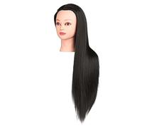 KAIYUEMAOYI Tête de Mannequin D'entraînement pour Coiffeur, Poupée D'exercice, Cheveux Synthétiques Lisses En PVC, Idéale pour L'école, Cadeau Ou Salo, Noir avec du maquillage