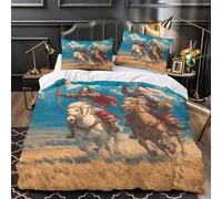 kaiyun 13th Century Mongol Archers Housse De Couette Ado Adulte avec Taie d'oreiller, 3 Pièces Parure De Lit en Microfibre avec Fermeture Éclair, 3D Imprimé Motif Super King（260x220cm）