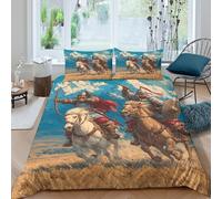kaiyun 13th Century Mongol Archers Housse De Couette Ado Adulte avec Taie d'oreiller, 3 Pièces Parure De Lit en Microfibre avec Fermeture Éclair, 3D Imprimé Motif Double（200x200cm）