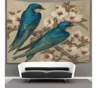 kaiyun 180cmx230cm Tapisserie Hirondelle bleue sur une branche de cerisier en fleurs Tenture Murale D'impression 3D Décoration Murale Pour Chambre Dortoir Fête