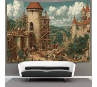 kaiyun 180cmx230cm Tapisserie Médiéval Architecture Team Tenture Murale Château de pierre D'impression 3D Décoration Murale Pour Chambre Dortoir Fête