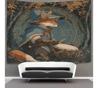 kaiyun 180cmx230cm Tapisserie Renard Wizard Playing Drums in The Middle of The Forest Tenture Murale D'impression 3D Décoration Murale Pour Chambre Dortoir Fête