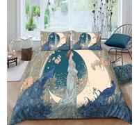 kaiyun 3D Imprimé Déesse, Nouvelle Lune, Paon Super Douce Ensemble De Literie en Microfibre 3 Pièces Housse De Couette Décoration Double（200x200cm）