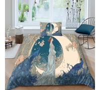 kaiyun 3D Imprimé Déesse, Nouvelle Lune, Paon Super Douce Ensemble De Literie en Microfibre 3 Pièces Housse De Couette Décoration Single（135x200cm）
