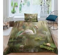 kaiyun 3D Imprimé Flamants Roses, Plantes à tiges, Feuilles de Lotus et nénuphars Super Douce Ensemble De Literie en Microfibre 3 Pièces Housse De Couette Décoration Single（135x200cm）