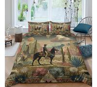 kaiyun 3D Imprimé Motif Cowboy Western Super Douce Ensemble De Literie en Microfibre 3 Pièces Plantes du désert Housse De Couette Décoration Double(200x200cm)