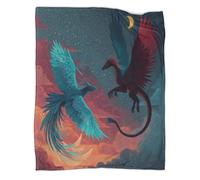 kaiyun A Blue-Green Phoenix and A Black-Red Dragonfly Together, Couverture De Canapé,Édredon Mignonne avec Motif Personnalisée 60x80inch(150x200cm)