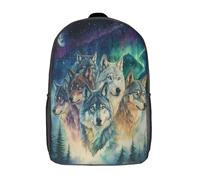 kaiyun A Pack of Loups Décontractée Sac À Dos Enfants Cartables Aurora And Starry Ciel As Background Fille Garçons Sac D'école Pour Scolaire Ou Voyage 17inch
