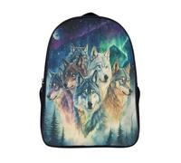 kaiyun A Pack of Loups Sacs À Dos,Aurore boréale And Starry Ciel As Background Cartable Avec Boucle De Réglage Pour Garçons Et Filles,16 inch Léger Décontracté Sac De Voyage