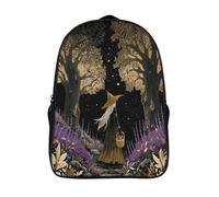 kaiyun A Une magnifique sorcière flâne à travers une forêt de lavande parsemée d'étoiles. Cartable À Dos Enfant École Fille Garçon Collége Sac De Voyage Léger Sac D'école Scolaires 39x29x16cm