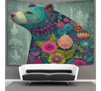 kaiyun Adorables ours en peluche et fleurs style graffiti Tapisserie Murale Tentures Murales Pour Salon Tenture Murale Décorative Pour Chambre 130cmx150cm